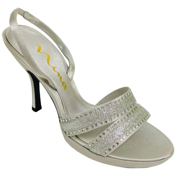 NINA GETAWAY SEQUIM EMBROIDERY LUSTER WOMEN'S HEELS  SANDAL R3 - Picture 1 of 14